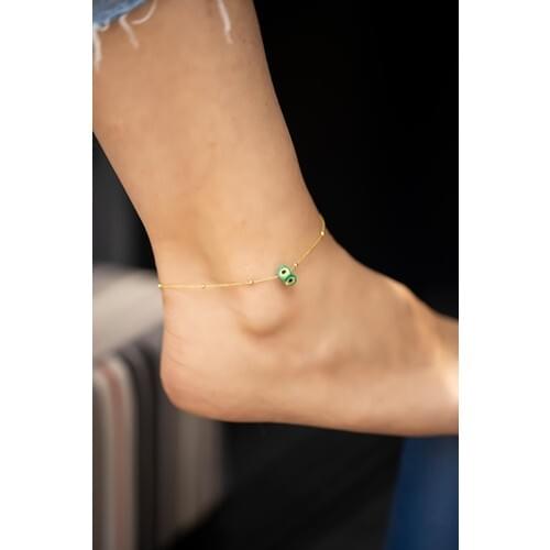 İzla Design 5443 Green Amulet Model Gold Plated Bulk Chain Silver Anklets Ankle for Jewelry