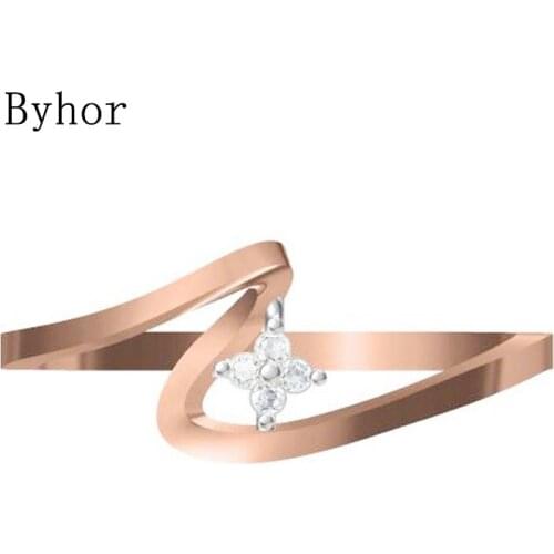 Byhor Solid 14K White+Rose Gold 0.032ct H/SI Natural Diamond Fine Jewelry Trendy Wedding Band Diamond flower кольцo ring Women