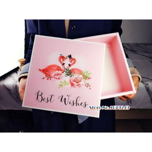 20x20x6.5cm Pink Flamingo pattern Mooncake Candy biscuit box,Toy birthdays gift box Party Wedding Favors giveaway Gift Boxes