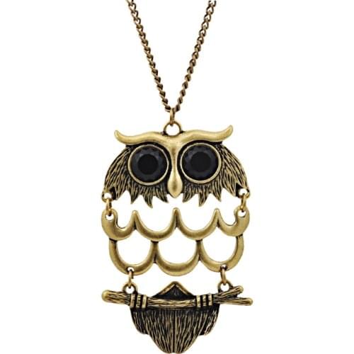 Fashion metal vintage owl long necklaces jewelry 34g