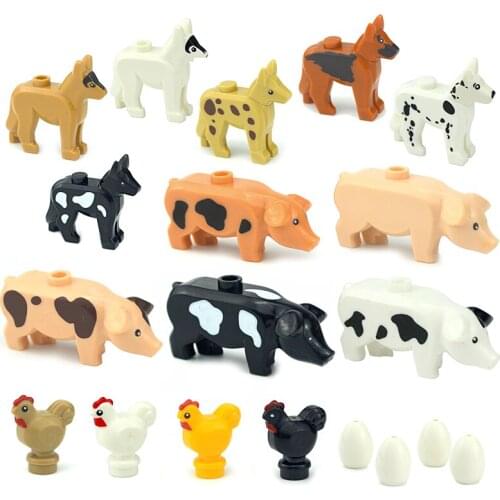 MOC Farm Animal Building Blocks Pigs Chickens Eggs Dogs Pets Poultry City House Courtyard Accessories DIY Bricks Creative Toys