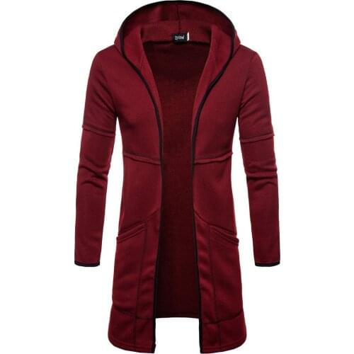 Mens drop shipping discount cardigan fashion sweater hooded windproof casual Europe size top coat long large pocket clothes