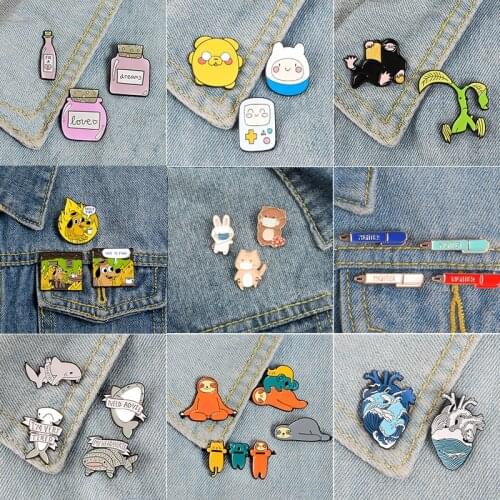 Super Bargain Enamel Pin Sets ! Cartoon TV Show Koala Sloth Cat Ocean Heart Brooches Badges Lapel pins