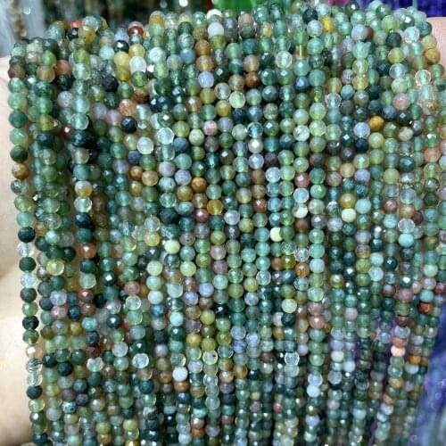 Natural 2 3 4mm Faceted India Agates Stone Round Loose Spacer Bead For Jewelry Making DIY Bracelet Necklace Accessories 15