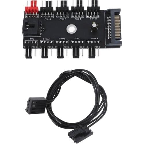 2021 New Fan Hub CPU Cooling HUB 1 to 10 Port 12V 4 Pin Fan PWM Fan Hub SATA Controller Power Supply Speed Adapter