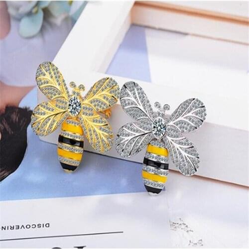 New Fashion Bee Enamel Micro-Inlay Zircon Brooches For Women Insect Pins And Dripping Oil Boutonniere Brooches Jewelry