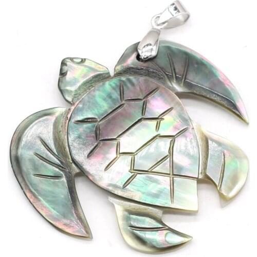 New Natural Mother of Pearl Black Shell Turtle Tortoise Pendant Crafts Charms for DIY Necklace Jewelry Making Gift Size 50x48mm