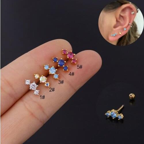New Sprring Hot Cz Cartilage Stud Five Colors Flowers Helix Earring 20g Stainless Steel Ear Septum Piercing Jewelry For Women