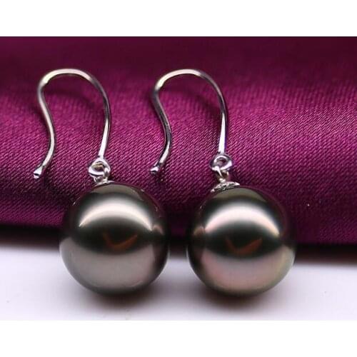 Free shipping charming 10-11mm Tahitian round black red pearl earring 925s