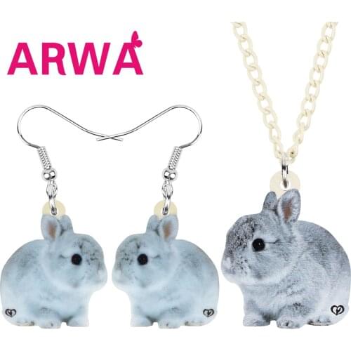 ARWA Acrylic Lovely Bunny Hare Rabbit Jewelry Sets Sweet Animal Earrings Necklace For Women Girls Teen Trendy Gift Accessories
