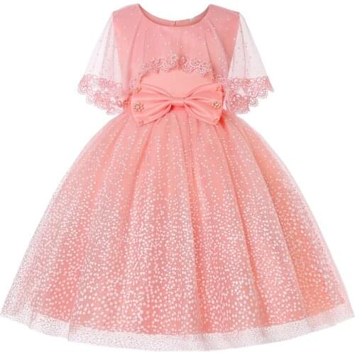 Girls Princess Dress Net Yarn Fluffy Wedding Dress With Shawl 2 4 5 6 7 8 9 10Years Children Elegant Sleeveless Bow Party Dress
