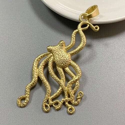 1 Piece Matt Gold Large Octopus Squid Charms Pendants for Necklace Jewellery Making Findings Accessories 95x43mm