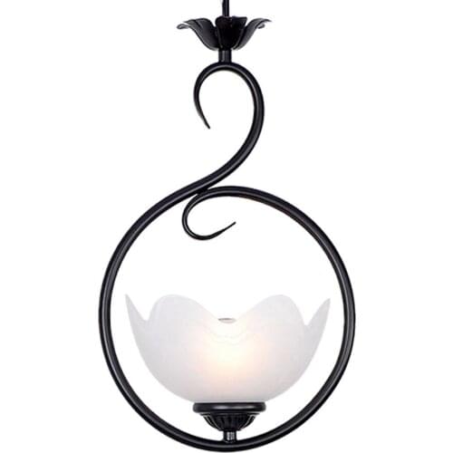 Simple Country Rustic Iron Pendant Light Balcony Glass Flower Restaurant Hanging Lamp Retro Black Metal Corridor Pendant Lamp
