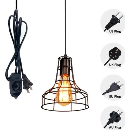 NUNU 15Ft Or 20Ft Plug In Dimmer Switch Cord Industrial Pendant Light Black Hollow Metal Shade Light Fixture Bulb Not Included