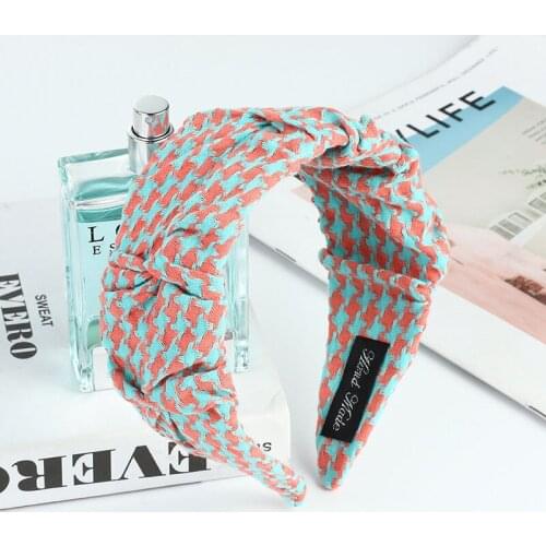 Houndstooth Printing Wrinkled Folds Headbands Girls Wide Hairband Hair Hoops Bezel Cross Hair Accessories Hair Bands for Women