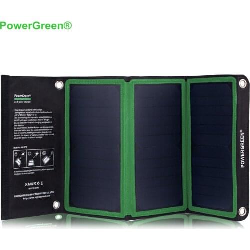PowerGreen Fast Charging Foldable 21W SUNPOWER Solar Panel Dual USB Solar Charger for Mobile Phone