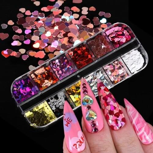 Spangles Holographics Love Heart Nail Sequins Colorful Reflective Butterfly Nail Glitter Flakes Sparkly 3D Nail Art Decorations