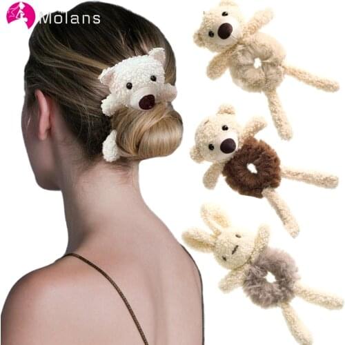 Molans New Furry Bear Hair Scrunchies Soft Elastic Hair Band Women Girls Ponytail Holder Hair Rubber Hair Ties Hair Accessories