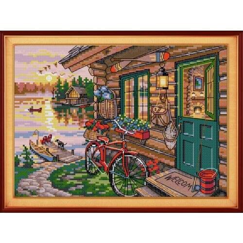 Riverside cottage dusk scenery pattern count cross stitch kits Aida 14CT 11CT embroidery needlework set home decoration painting