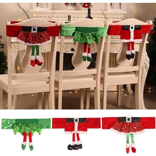 Christmas Cartoon Santa Claus Belt Christmas Chair Cover Non-woven Fabric Chairs Cover Christmas Decorations