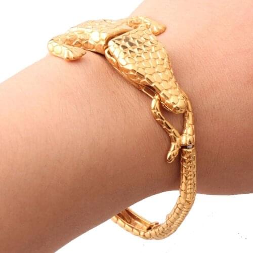 Granny Chic High Quality Stainless Steel Crocodile Charm Bracelets Men Gold Animal Punk Jewelry Christmas Gift 21cm