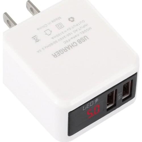 USB Charger LED Digital Display 2.4A EU/US/UK Plug Mobile Charger Fast Charging 2 Port USB Mobile Phone Charger Adapter E56B