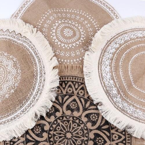 Bohemian Cotton Woven Linen Placemat Table Mat 40CM Round Flower Insulation Dining Non-slip Tassels Delicate Kitchen Decoration