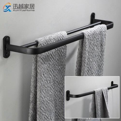 Bath Towel Bars Over Door Hanger Rack Wall Black White Aluminum Storage Shelf Shower Holder Hotel Bathroom Accessories 00TB0301