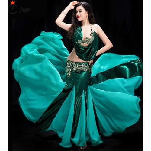 High quality sexy New belly dance performance costume female green bag hip fishtail skirt costume Exquisite high-grade Dance