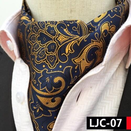 Top Vintage Design Ties Fashion Royal Golden Floral Ascot Classic British Style Jacquard Woven Ascots for Men