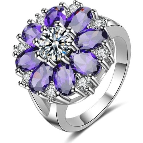 WYJZY European and American purple zircon ring for women fashion exaggerated zircon ladies wear jewelry womens engagement ring