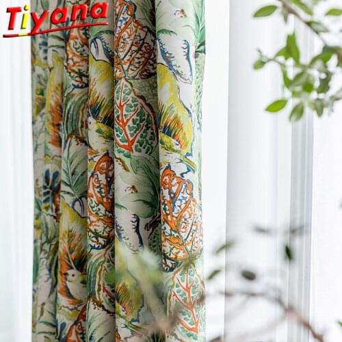 American Country Color Leaf Painting Process Curtains for Living Room Modern Blackout Green Leaves Window Drapes for Bedroom VT