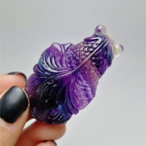 1 PCS Natural Quartz Crystal Stone Carved Rainbow fluorite Goldfish Stone Healing Cute Fish Shape Stone model