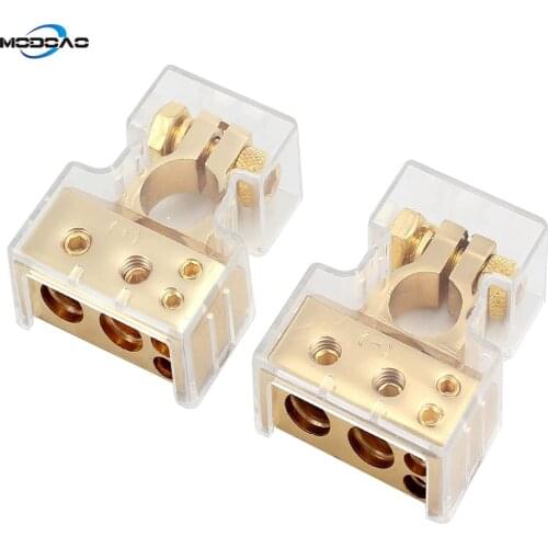 2pcs Car Battery Terminal Connectors Kit 4/8 Gauge AWG Positive Negative Chrome Battery Terminals & Clear Covers