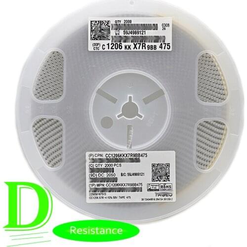 2000pcs SMD Ceramic capacitor 1206 4.7UF 475K 10% 50V CC1206KKX7R9BB475