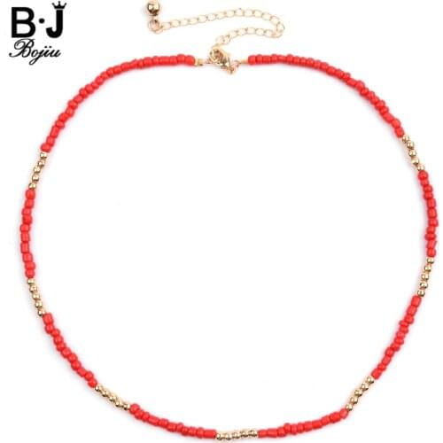 33 Colors Bohemia Style Small Acrylic Beaded Necklaces For Women Boho Gold Extend Chain Short Choker Necklace New Jewelry NKS247