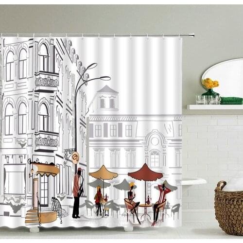 3d Bathroom Curtains Romantic Street View Waterproof Shower Curtains With Hooks Home Decoration Washable Fabric Bath Screen