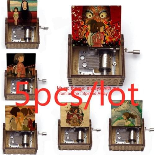 5pcs anime Spirited Away music theme Always With Me Music Box Love Kid Gift Wooden Musica Birthday Present Decoration Craft Toy