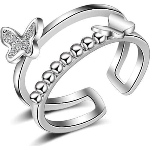 Promotion Hot Sell New Fashion Little Butterfly Design 925 Sterling Silver Adjustable Size Rings for Women Jewelry Gift