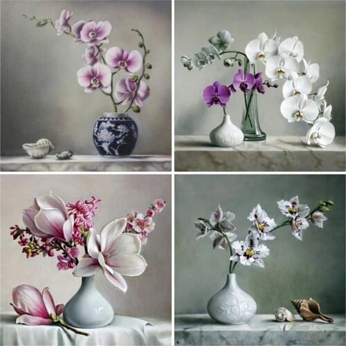 HUACAN Full Drill Diamond Painting Vase Of Flowers Diamond Mosaic Phalaenopsis Cross Stitch Kits Handcraft Gift For Women