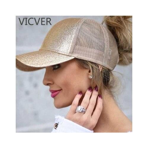 New Glitter Ponytail Baseball Cap For Women Hat Mesh Trucker Womens Caps Messy Bun Adjustable Hip Hop Sequin Hats