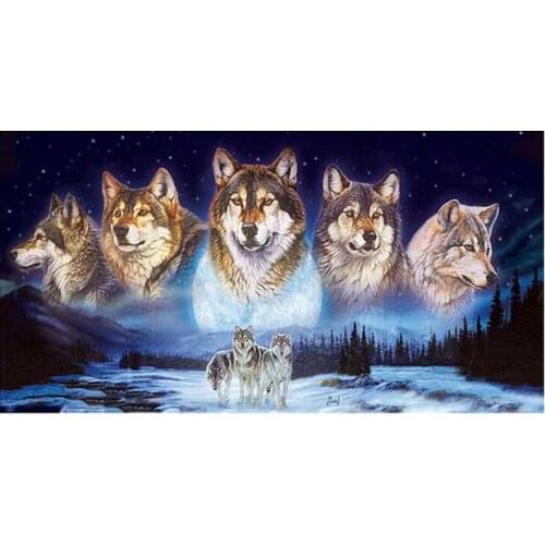 Large 5D Diy Daimond Painting Moon wolves family Diamond Embroidery Full Square Round cross stitch kit Wedding DecorationZP-3633