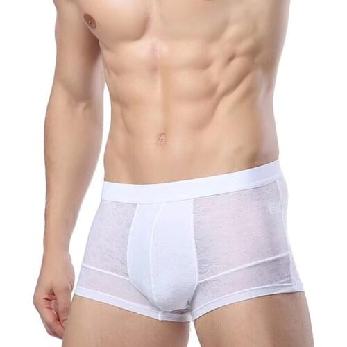 1 Piece of High-end New Mens Ice Silk Breathable Hollow Ultra-thin Sexy Boxer Briefs Explosion Style Exotic Direct Sales