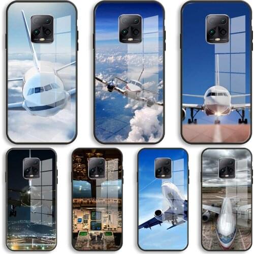 Flying plane Silicone Glass Phone Case For Xiaomi Redmi 9A 8A 7A Note 9 8 7 Pro Y3 9S 8T Balck Cover