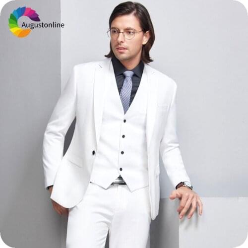 Elegent White Wedding Suits for Men Groom Tuxedo Male Blazer Jacket Groomsmen Suit 3Piece Costume Homme Slim Fit Terno Masculino