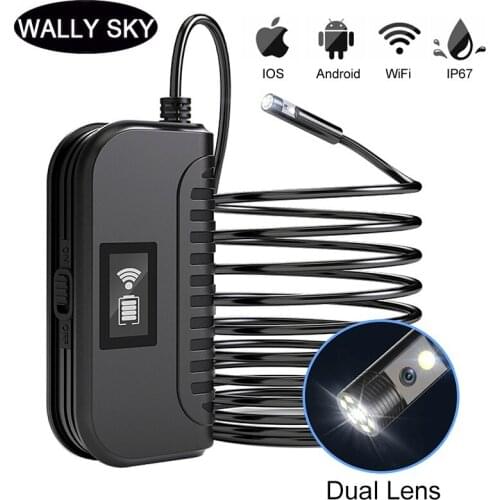 8mm Dual Lens WiFi Endoscope Camera Flexible IP67 Waterproof Industrial Endoscope For Android iOS Phone PC 6 Adjustable LEDs 10M