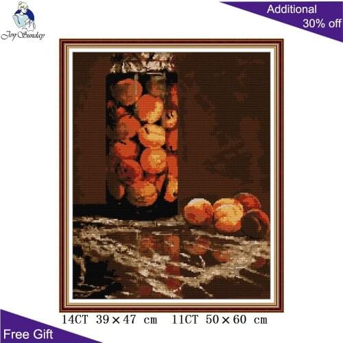 Joy Sunday Monet Jar of peaches J520 14CT 11CT Counted and Stamped Fruit Home Decor Needlework Embroidery DIY Cross Stitch kits