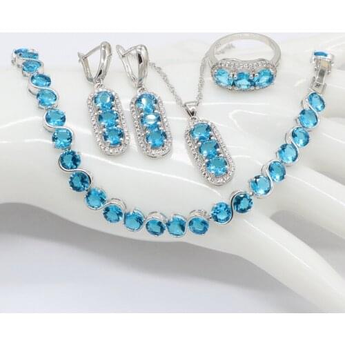 High Quality Beautiful Round Baguette Shape Cubic Zirconia Blue Fashion Jewelry Set for Ladies