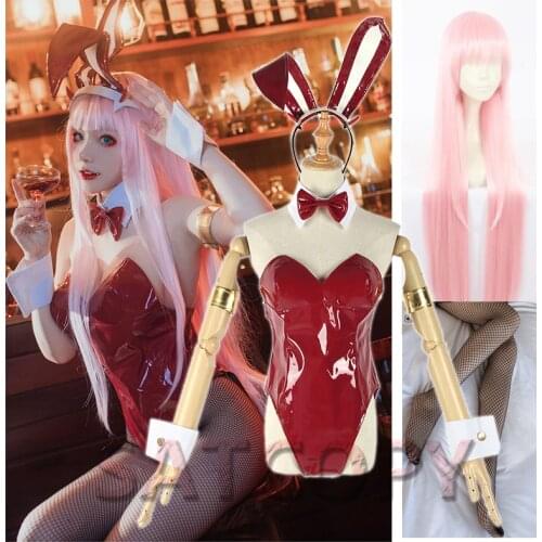 DARLING in the FRANXX 02 Cosplay Costume Zero Two Uniform Wig Bunny Girl Full set Tights Halloween Anime Sexy
