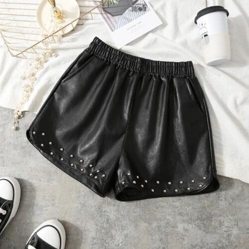 Leather shorts womens 2021 new loose wide leg A word Joker slim autumn and winter new high waist leather pants to wear